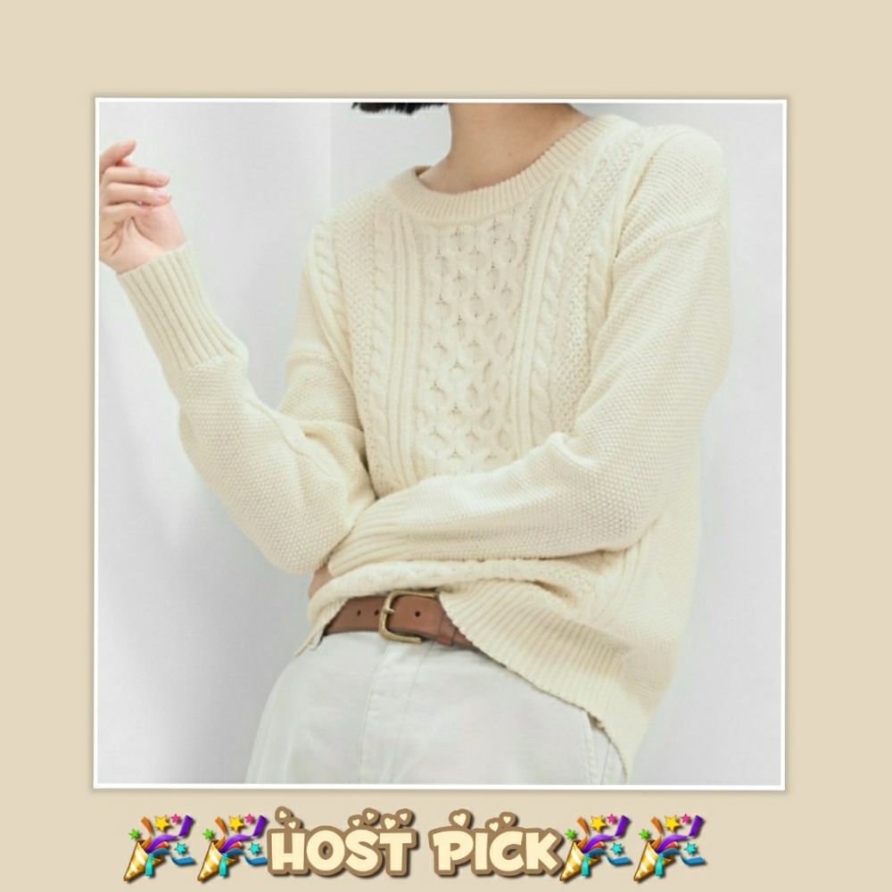 Gap Factory Cable Knit Crewneck Sweater- Ivory Cream Frost